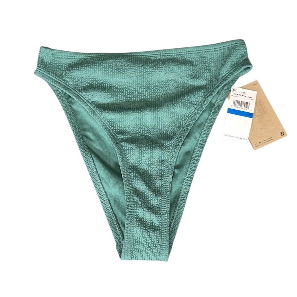 Nike Swim Women Sage Green Textured High Waist Bikini Bottom NESSD234 Medium NWT